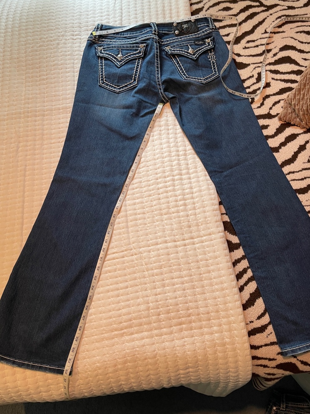 Miss Me Dark Blue Bootcut Jeans with Embroidered Pockets 32